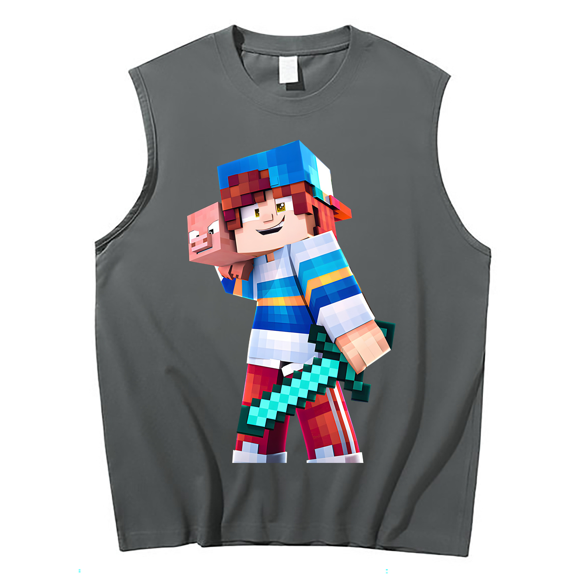 （画像用） マインクラフト ブロックの世界 Minecraft MC Block world コットン100％タンクトップ（フロントプリント）